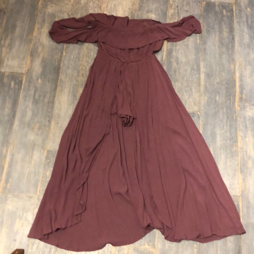 Purple Off the Shoulder High-Low Romper
